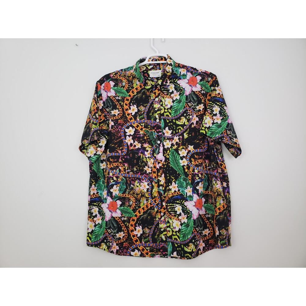 (Ju) Fohemr Men's Shirt Size XXL Baroque Short Sleeve Tropical Chain Fairycore